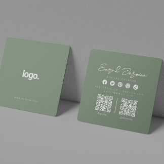 Carte De Visite Carré Sage Green Minimaliste Moderne Influencer Scannabl