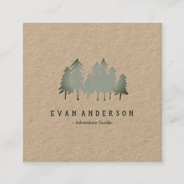 Carte De Visite Carré Sage Green Pine Trees Bois (Devant)