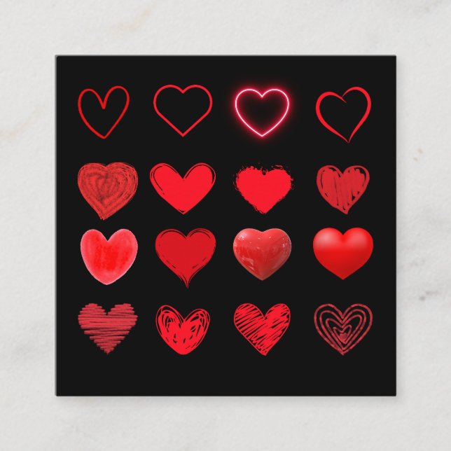 Carte De Visite Carré Saint Valentin joli Red Heart Design (Devant)