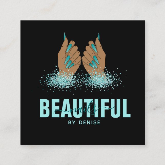 Carte De Visite Carré salon à ongles femme main holographe nails technic (Devant)