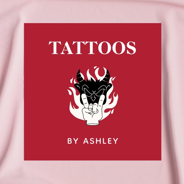 Carte De Visite Carré Salon Artiste Tattoo Shop Funky Unique Créatif Amu (Créateur téléchargé)