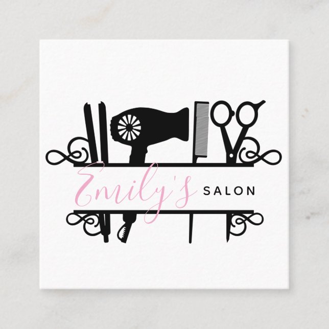 Carte De Visite Carré Salon Barbier Entreprise Logo Script Code-Barres (Devant)