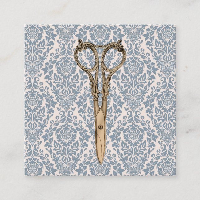 Carte De Visite Carré Salon de beauté bleu poussiéreux de damassé de (Devant)