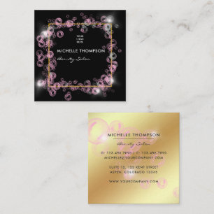 Carte De Visite Carré Salon de beauté Bulle de savon rose et or scintill