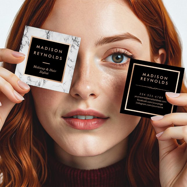 Carte De Visite Carré Salon de beauté moderne Marbre blanc (Créateur téléchargé)