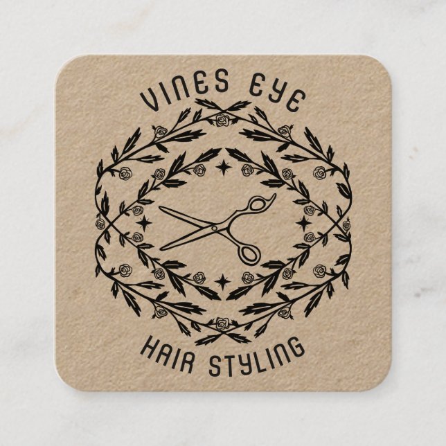 Carte De Visite Carré Salon de cheveux ciseaux Vins Rose Magique Boho Kr (Devant)