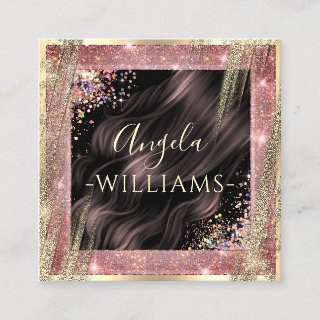 Carte De Visite Carré Salon de cheveux QR Code personnalisé noir et or (Devant)