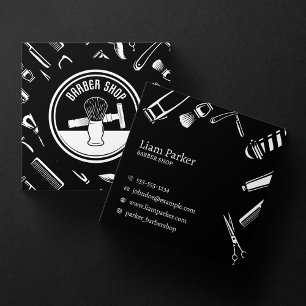 Carte De Visite Carré Salon de coiffeur minimaliste noir et blanc pour c
