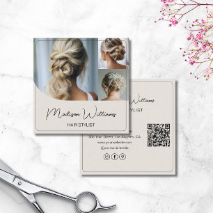 Carte De Visite Carré Salon de Coiffure 3 Photos Code QR