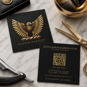 Carte De Visite Carré Salon de coiffure Luxe Aigle Doré Logo Coiffeur