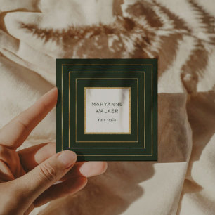 Carte De Visite Carré salon de coiffure vert de la frontière géométrique