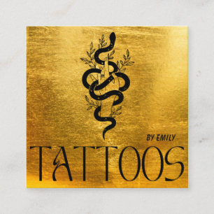 Carte De Visite Carré Salon de tatouage de serpent céleste Gold Metallic