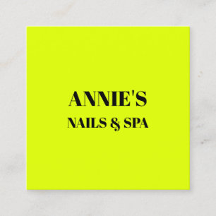 Carte De Visite Carré Salon d'ongles Fluorescent Néon Jaune Noir Spa Coo