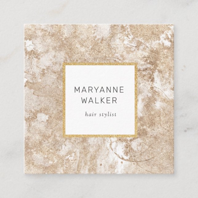 Carte De Visite Carré salon d'or airbrossé coiffeur élégant (Devant)