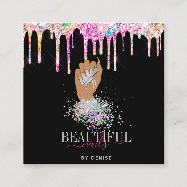 Carte De Visite Carré salon holographique ongle femme main nails technic (Devant)