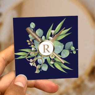 Carte De Visite Carré Salon Lashes Styliste de cheveux Botanique Marine 