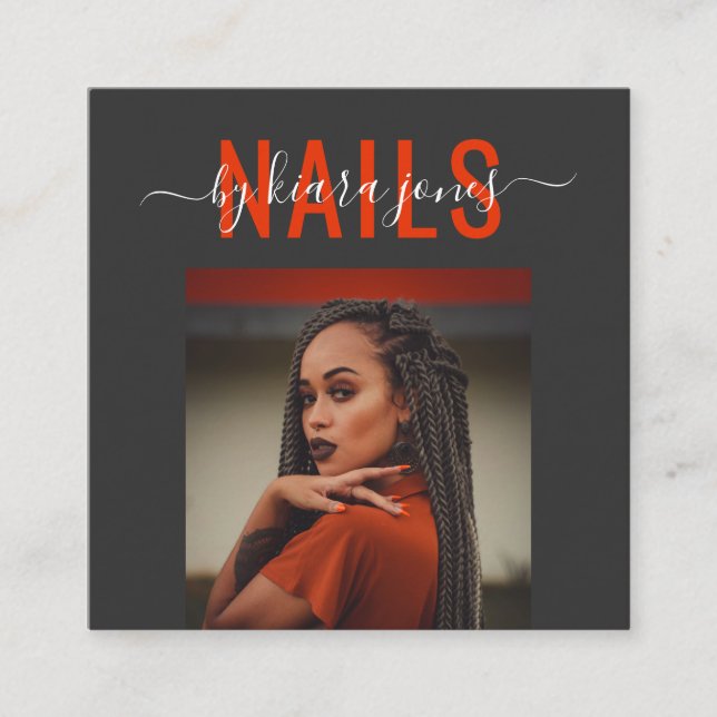 Carte De Visite Carré Salon moderne à ongles Signature de script photo (Devant)