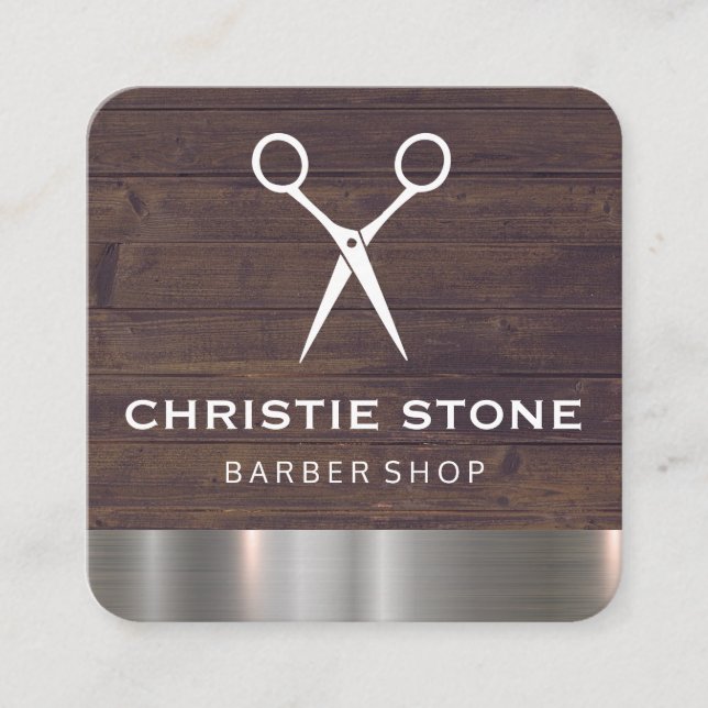 Carte De Visite Carré Salon Shears Rustique Bois Metal Trier (Devant)