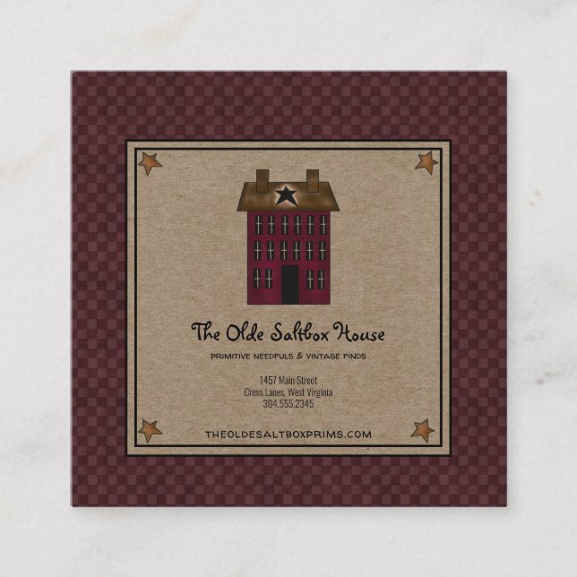 Carte De Visite Carré Saltbox House primitive Rusty Star Kraft (Devant)