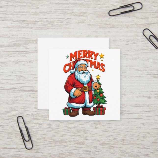 Carte De Visite Carré  Santa Claus Christmas  (Devant/Arrière en situation)