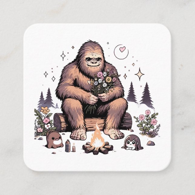 Carte De Visite Carré Sasquatch tenant des fleurs (Devant)