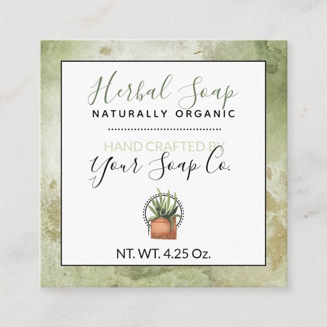 Carte De Visite Carré Savon Herbal à l'Aquarelle Verte / Suspendre pour  (Devant)