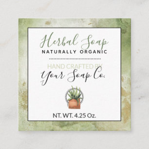 Carte De Visite Carré Savon Herbal à l'Aquarelle Verte / Suspension pour