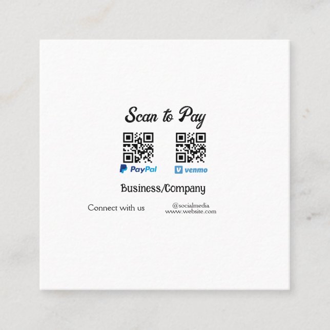 Carte De Visite Carré Scanner pour payer le code q r paypal venmo ajoute (Devant)