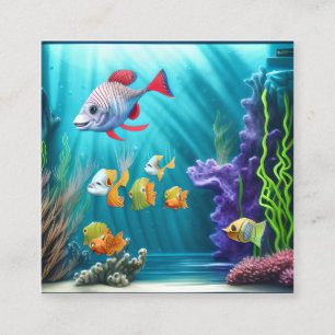 Carte De Visite Carré Scène sous-marine avec poisson hyper réaliste