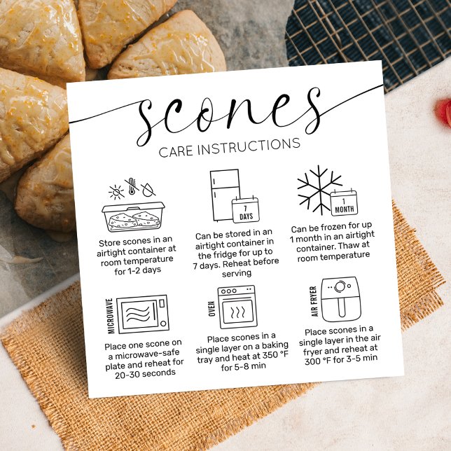 Carte De Visite Carré Scones Instructions Moderne Minimal Logo Boulanger (Minimalist elegant scones care instructions cards with care icons, stylish calligraphy font)