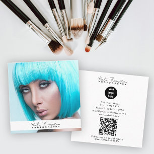 Carte De Visite Carré Script Business Logo Photographe Photo QR Code