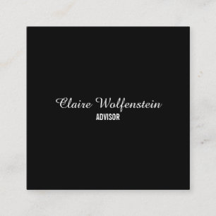 Carte De Visite Carré Script Élégant Simple Noir et Blanc