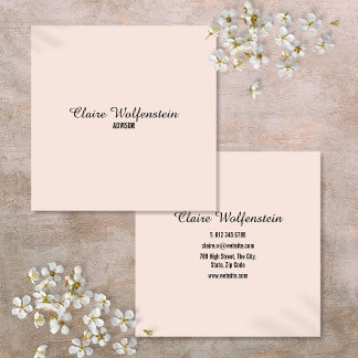 Carte De Visite Carré Script Élégant Simple Rose Pâle Professionnel