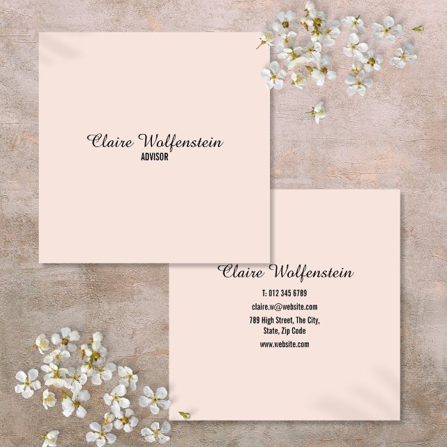 Carte De Visite Carré Script Élégant Simple Rose Pâle Professionnel (Simple Elegant Script Blush Pink Professional Square Business Card)