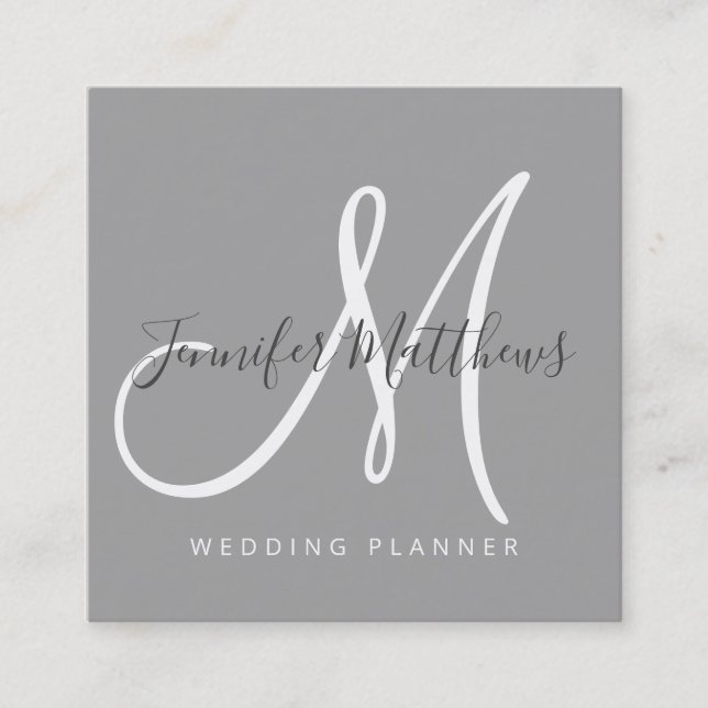 Carte De Visite Carré Script moderne Gris élégant Signature Monogramme L (Devant)