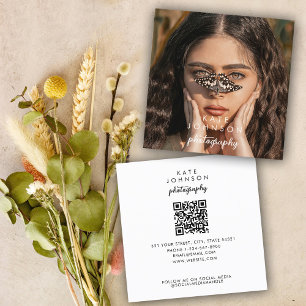 Carte De Visite Carré Script moderne photo complète QR Code Médias socia