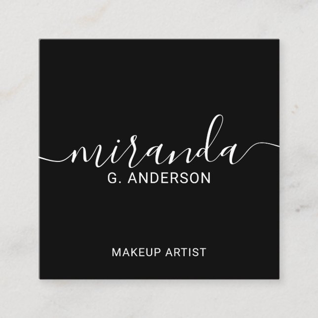 Carte De Visite Carré Script moderne professionnel noir (Devant)
