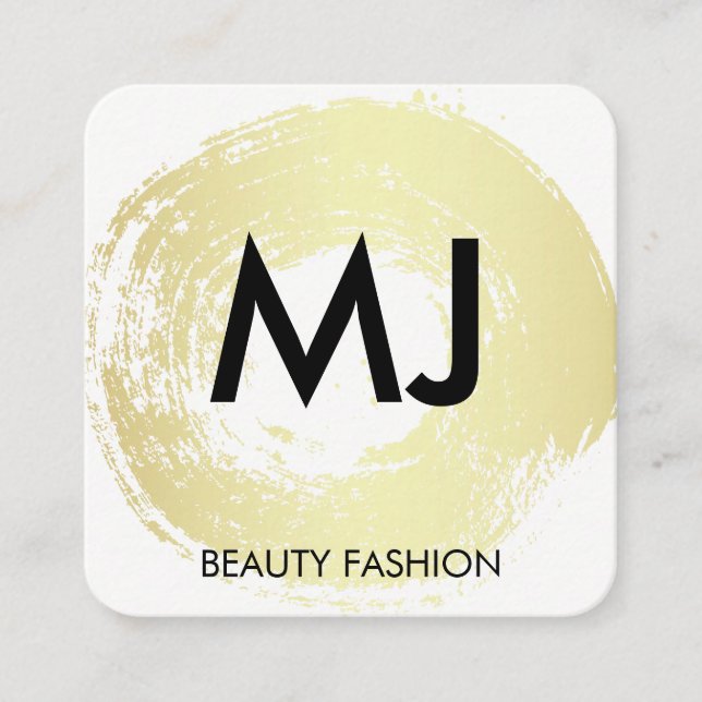 Carte De Visite Carré Script Monogramme Gold Circulaire Brossé (Devant)