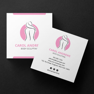 Carte De Visite Carré Sculpture Corporelle Minimaliste Rose pour le Cont
