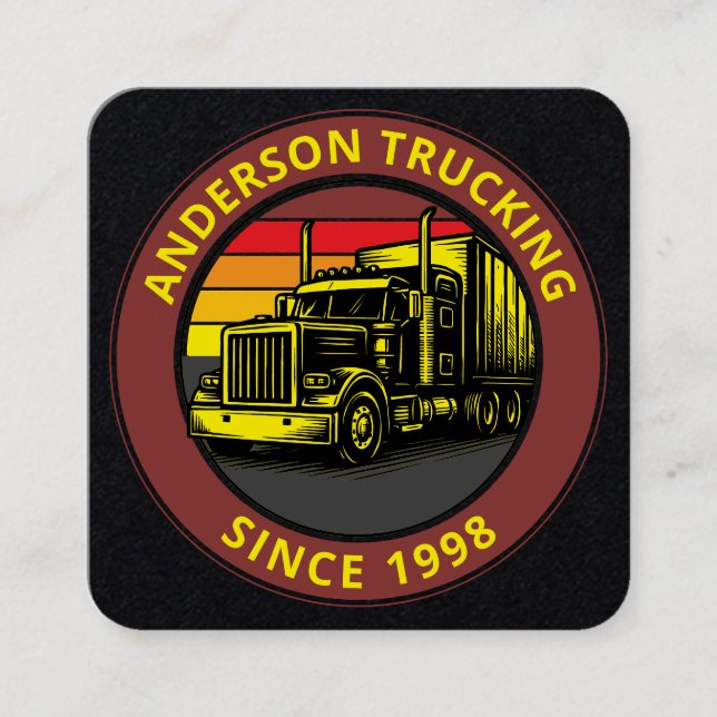 Carte De Visite Carré Semi Truck Trucking Retro Sunset Template (Devant)