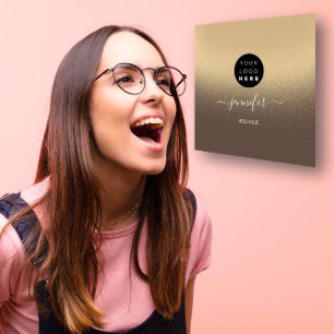 Carte De Visite Carré Sepia Brown Blanc Ombre QR LOGO Carré SHOP