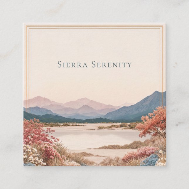 Carte De Visite Carré Serene Desert Bloom Landscape Gold Frame Rustic (Devant)