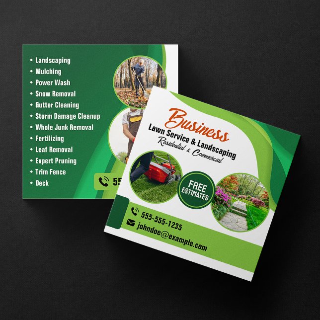 Carte De Visite Carré Service d'aménagement paysager et de pelouse vert  (Créateur téléchargé)