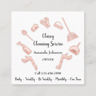 Carte De Visite Carré Service de nettoyage classique Logo Gold Maid Hous