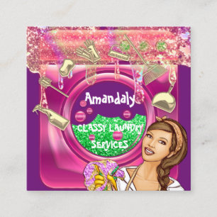 Carte De Visite Carré Service de nettoyage de la machine à laver blanch