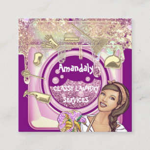 Carte De Visite Carré Service de nettoyage de lave-linge Code QR Logo Or