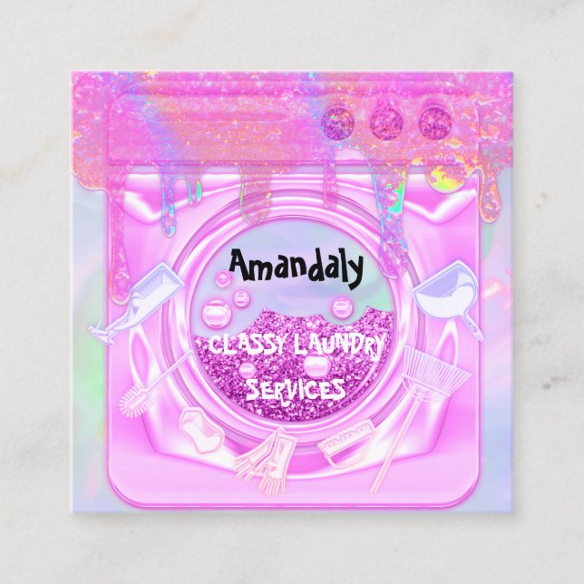 Carte De Visite Carré Service de nettoyage de lave-linge Holographe de c (Devant)