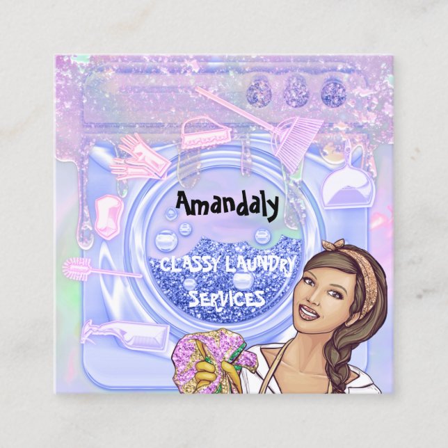 Carte De Visite Carré Service de nettoyage de lave-linge Holographe de c (Devant)