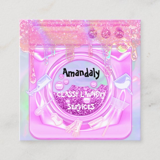 Carte De Visite Carré Service de nettoyage de lave-linge QR Code Maid Ac (Devant)