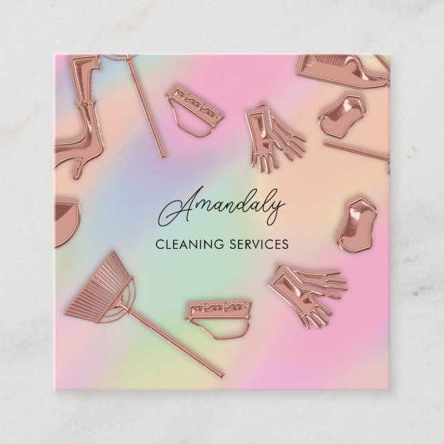 Carte De Visite Carré Service de nettoyage de maison domestique Logo Ros (Devant)